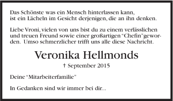 Traueranzeige von Veronika Hellmonds von Marbacher Zeitung