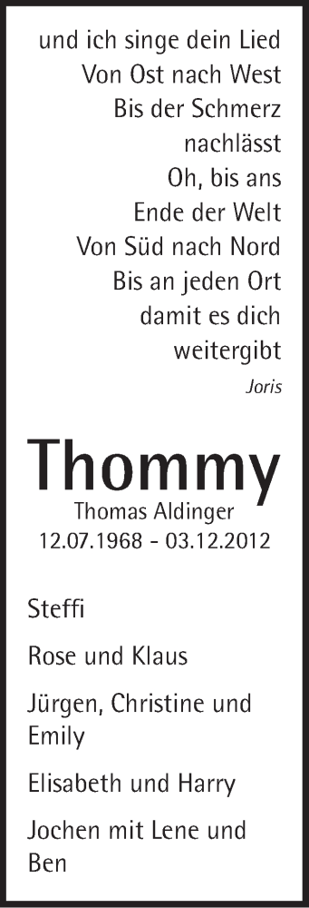Traueranzeige von Thomas Aldinger von Marbacher Zeitung