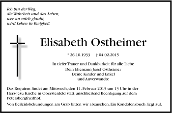 Traueranzeige von Elisabeth Ostheimer von Marbacher Zeitung