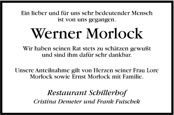 Traueranzeige von Werner Morlock von Marbacher Zeitung