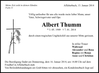 Traueranzeige von Albert Thumm von Marbacher Zeitung