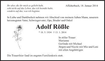 Traueranzeige von Adolf Rößle von Marbacher Zeitung