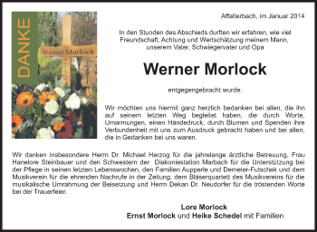 Traueranzeige von Werner Morlock von Marbacher Zeitung