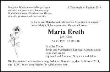Traueranzeige von Maria Ereth von Marbacher Zeitung