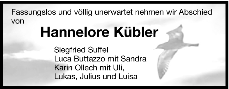  Traueranzeige für Hannelore Kübler vom 17.04.2014 aus Marbacher Zeitung