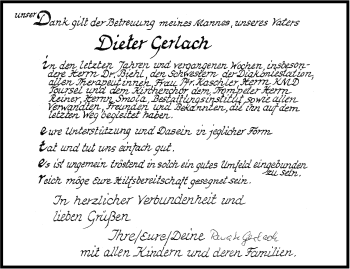 Traueranzeige von Dieter Gerlach von Marbacher Zeitung