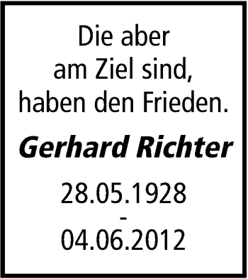 Traueranzeige von Gerhard Richter von Marbacher Zeitung