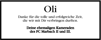 Traueranzeige von Oli  von Marbacher Zeitung