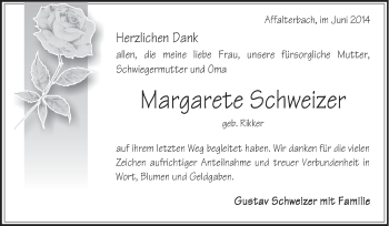 Traueranzeige von Margarete Schweizer von Marbacher Zeitung