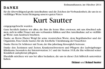 Traueranzeige von Kurt Sautter von Marbacher Zeitung