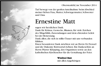 Traueranzeige von Ernestine Matt von Marbacher Zeitung