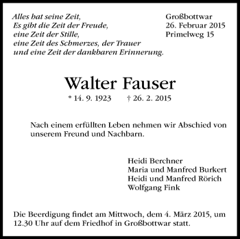 Traueranzeige von Walter Fauser von Marbacher Zeitung