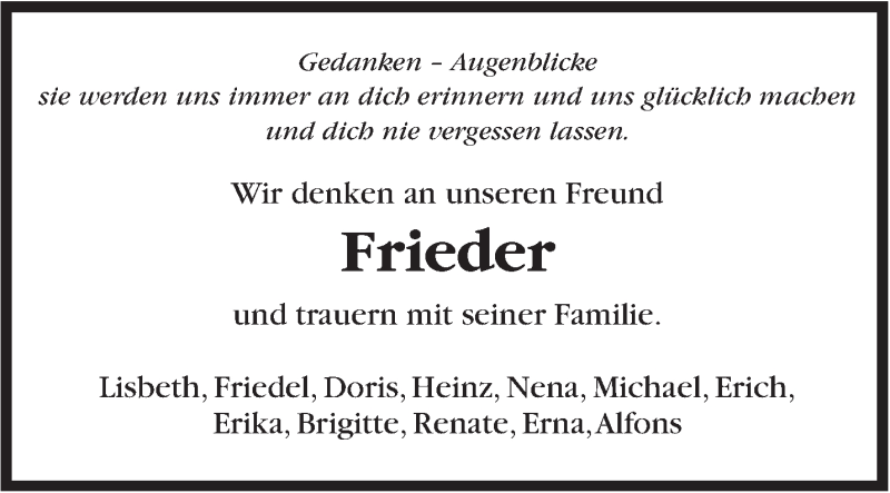  Traueranzeige für Frieder  vom 16.09.2015 aus Marbacher Zeitung