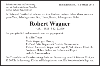 Traueranzeige von Robert Wagner von Marbacher Zeitung