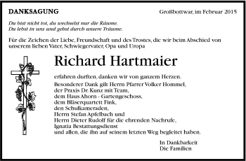 Traueranzeige von Richard Hartmaier von Marbacher Zeitung