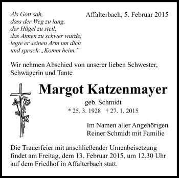 Traueranzeige von Margot Katzenmayer von Marbacher Zeitung