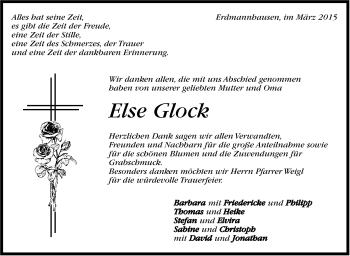 Traueranzeige von Else Glock von Marbacher Zeitung