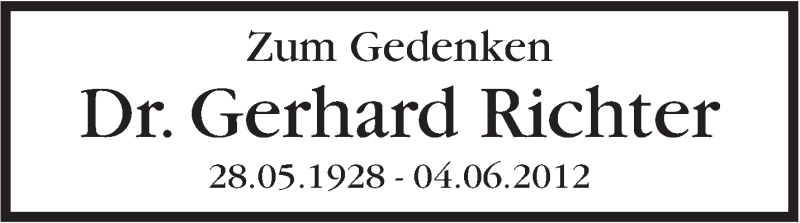  Traueranzeige für Gerhard Richter vom 03.06.2015 aus Marbacher Zeitung