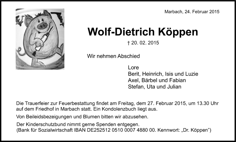  Traueranzeige für Wolf-Dietrich Köppen vom 24.02.2015 aus Marbacher Zeitung