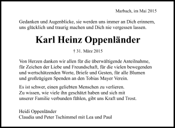 Traueranzeige von Karl Heinz Oppenländer von Marbacher Zeitung