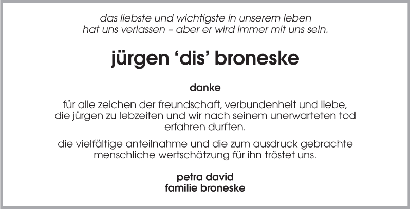  Traueranzeige für Jürgen Broneske vom 12.09.2015 aus Marbacher Zeitung