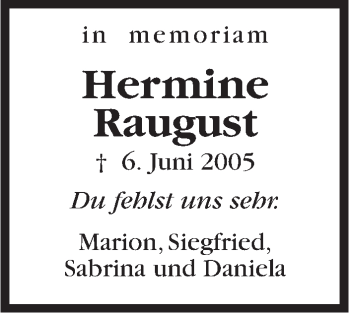 Traueranzeige von Hermine Raugust von Marbacher Zeitung
