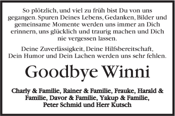 Traueranzeige von Winni  von Marbacher Zeitung