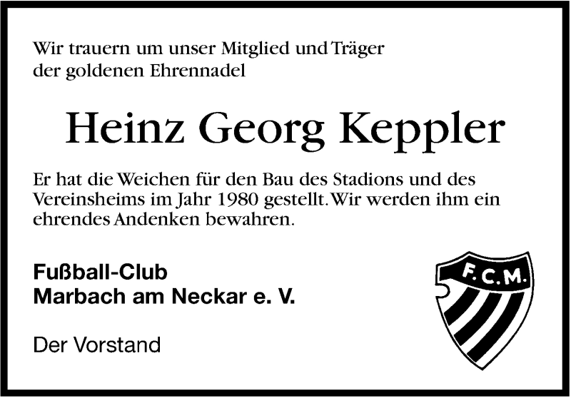  Traueranzeige für Heinz Georg Keppler vom 08.04.2015 aus Marbacher Zeitung
