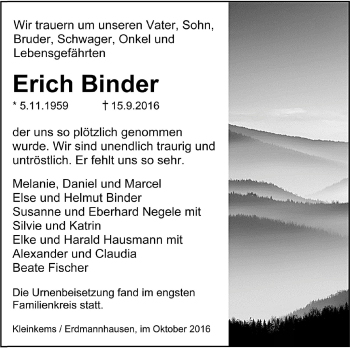 Traueranzeige von Erich Binder von Marbacher Zeitung
