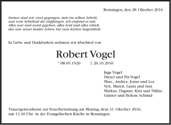 Traueranzeige von Robert Vogel von Marbacher Zeitung