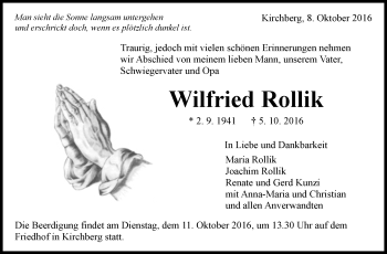 Traueranzeige von Wilfried Rollik von Marbacher Zeitung