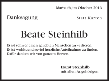 Traueranzeige von Beate Steinhilb von Marbacher Zeitung