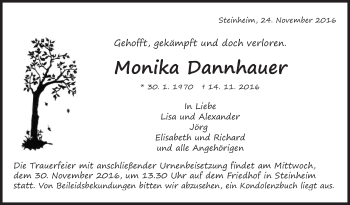Traueranzeige von Monika Dannhauer von Marbacher Zeitung