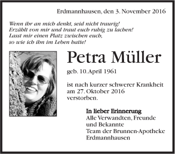 Traueranzeige von Petra Müller von Marbacher Zeitung