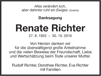 Traueranzeige von Renate Richter von Marbacher Zeitung