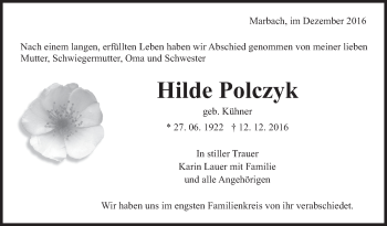 Traueranzeige von Hilde Polczyk von Marbacher Zeitung