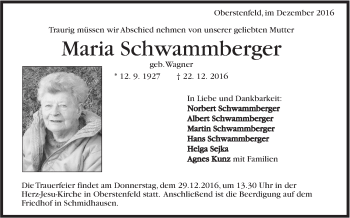Traueranzeige von Maria Schwammberger von Marbacher Zeitung