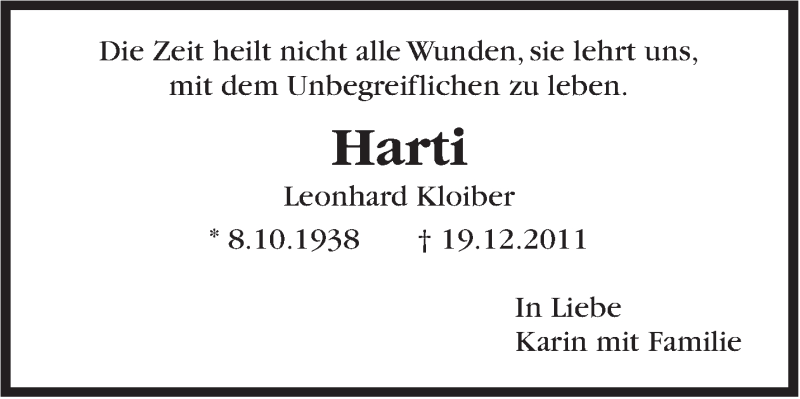  Traueranzeige für Leonhard Kloiber vom 19.12.2016 aus Marbacher Zeitung