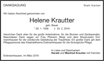 Traueranzeige von Helene Krautter von Marbacher Zeitung