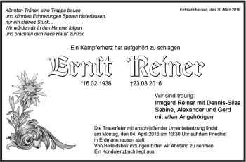 Traueranzeige von Ernst Reiner von Marbacher Zeitung