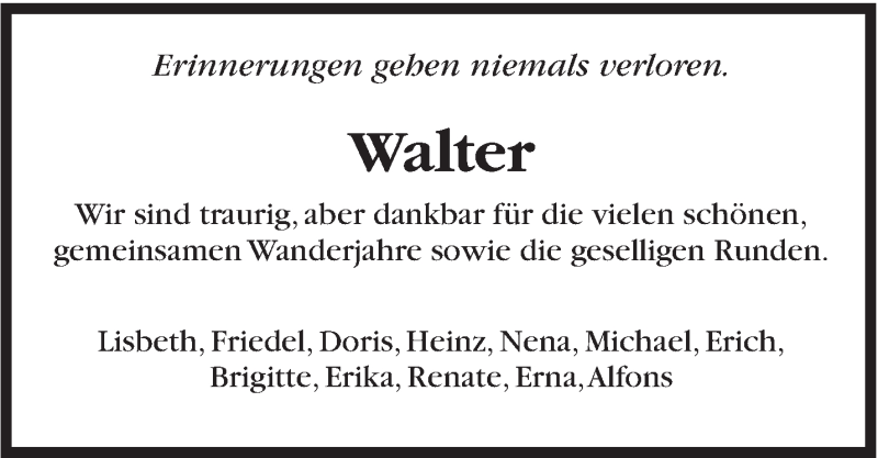  Traueranzeige für Walter  vom 22.03.2016 aus Marbacher Zeitung