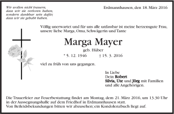 Traueranzeige von Marga Mayer von Marbacher Zeitung