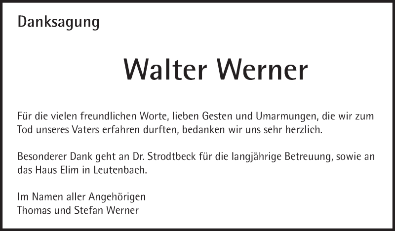  Traueranzeige für Walter Werner vom 09.04.2016 aus Marbacher Zeitung
