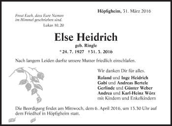 Traueranzeige von Else Heidrich von Marbacher Zeitung