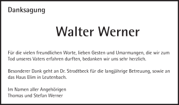 Traueranzeige von Walter Werner von Marbacher Zeitung