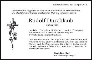 Traueranzeige von Rudolf Durchlaub von Marbacher Zeitung