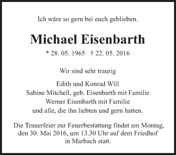 Traueranzeige von Michael Eisenbarth von Marbacher Zeitung