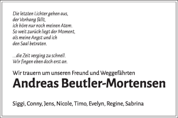 Traueranzeige von Andreas Beutler-Mortensen von Marbacher Zeitung