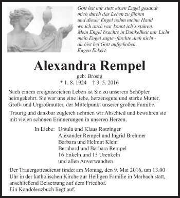 Traueranzeige von Alexandra Rempel von Marbacher Zeitung