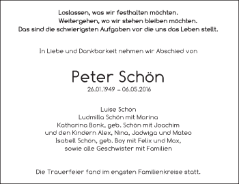 Traueranzeige von Peter Schön von Marbacher Zeitung